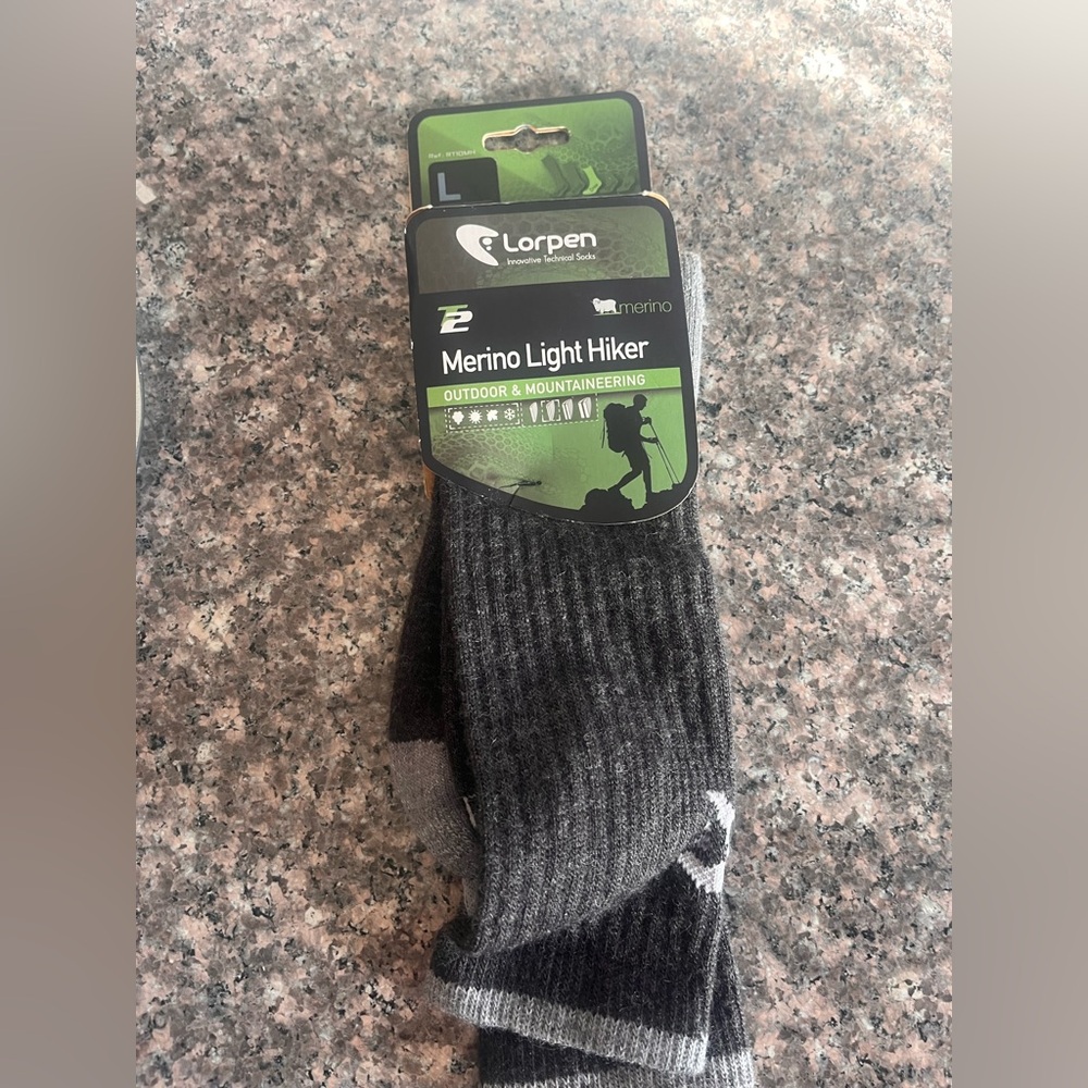 Lorpen Men’s Merino Wool Light Hiker and Mountaineering Crew Socks Size 10-12.5